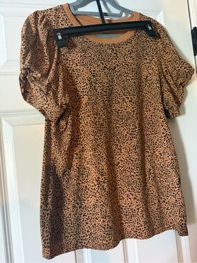 2 Pieces Tan Leopard Print Short Sleeve Top and Skirt